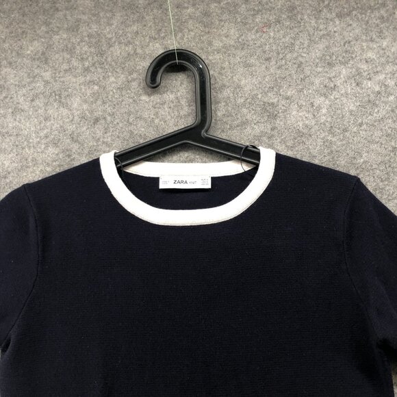 Zara Short Sleeve Knit Sweater Womens S Black White Crewneck Cropped Tight Knit - Picture 3 of 11